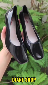 Women Square toe Black Shoes 5CM Heel Non-Slip Waterproof Rubber Slip-On for School Work