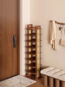 Narrow Multi-layer Bamboo Shoe Rack Simple Home Entrance Storage Shelf Space-saving No Assembly Required Residential Furniture