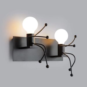 Nordic Bedroom Room Wall Lamp Living room TV backlight E27 Balcony corridor Black Creative Cartoon Figurine Decorative Light