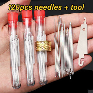 YESPERY 120Pcs Large Eye Stitching Needles Sewing Needles Handmade Leather Needle Steel Knitting Needles with Sewing Tool Set