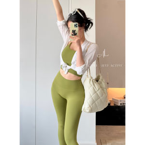 ชุดโยคะแบบลำลองสำหรับผู้หญิง ชุดโยคะสไตล์เกาหลี สายเดี่ยวบาง ไม่มีเส้นด้าย กระโปรงยาว ชุดออกกำลังกายฤดูร้อน ชุดโยคะแบบลำลอง