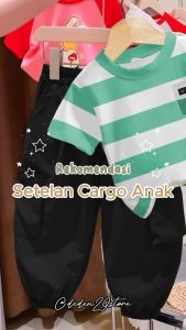 Setelan Anak Model Baju Kaos Dan Celana Cargo Motif Salur Usia 1-5 Tahun - Trend Fashion Anak