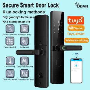 DDAN Tuya Smart door lock main door digital door locks Smart door knob with Finger print/Password/ic card/Key Remote unlocking smart lock Finger print Door knob for home hotel rental house fit right & left door