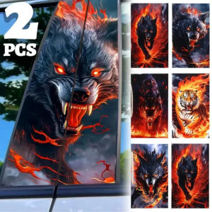 2 cái/Bộ cửa xe b-trụ cột nhãn dán ngọn lửa Sói hoạ tiết vằn sáng tạo chống trầy xước Decal tự làm trung tâm tự động trụ cột bảo vệ chống thấm nước phim
