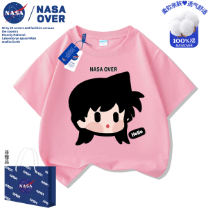 NASA Kids Cotton T-Shirt Short Sleeve Pure Cotton Cartoon Print Childrens Summer Fashionable Versatile Kids Top for Girls