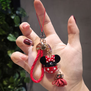 Handcrafted Short Womens Phone Strap Mickey Mouse Cartoon Pendant Mobile Phone Accessory Anti-loss Woven Lanyard by Shenzhen Haojie