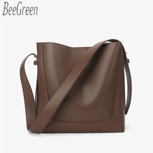 BeeGreen Women Cow Leather Bucket Bag Fashion Wide Strap Shoulder Bag Elegant Tote Bag Daily Commuter Sling Bag