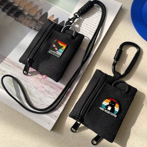 กระเป๋าสตางค์ซิปขนาดเล็กกระเป๋ากุญแจอเนกประสงค์ขนาดเล็กรูปแมวสีดำกระเป๋าแขวนได้คอกระเป๋าเก็บบัตรมื้ออาหารของนักเรียนที่ใส่บัตร