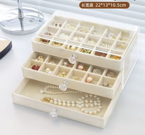 Luxurious Multi-Layer Anti-Oxidation Jewelry Box Earring Necklace Storage Organizer Velvet Material Desktop Storage Solution