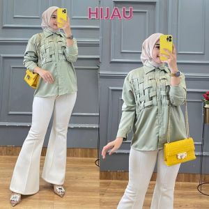 Kemeja Fashion Angela atasan wanita polos model ayaman ketupat oversize nyaman Basic