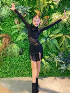 conny | Đầm Diễn Tập Múa Latin Cho Trẻ Em Cổ Cao Tay Dài