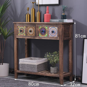 American Style Vintage Solid Wood Entrance Cabinet Simple Living Room Flower Stand Shelf Floor Standing Narrow Edge Table against Wall Long Table