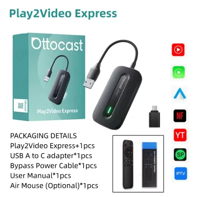 OTTOCAST Play2Video Express Wireless CarPlay Android Auto Adapter for Youtube Netflix for Volvo Chevrolet VW CarAccessorie