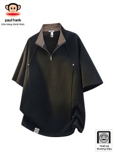 Paul Frank | Áo Polo Mùa Hè Thoáng Khí Form Rộng Phong Cách Mỹ Có Dây Kéo Nửa