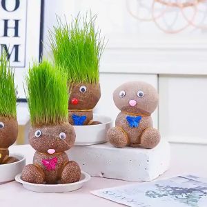 (Cod) Grass Heads Doll Toys Room Decor Children Growing Office Table Plant Decor Indoor Growing Grass Head Doll
