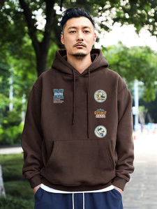 Mens Hoodie Sweatshirt Thickened Fleece Loose Fit Long Sleeve Printed Casual Streetwear Autumn Winter Outerwear Coat