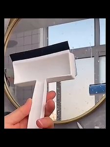 BIBLIO Double-Sided Cleaning Brush Glass Wiper With Cleaning Sponge Squeegee 2 in 1 Scraper Bathroom Wall Cleaner