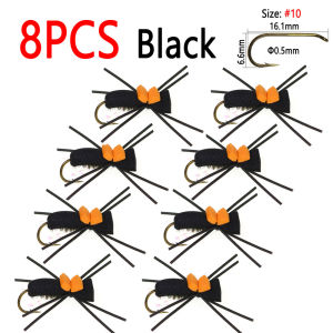 Bimoo 8pcs #10 Rubber Legs Foam Beetle Fly Floating Dry Fly Artificial Terrestrial Pattern For Trout Grayling Fishing Lures