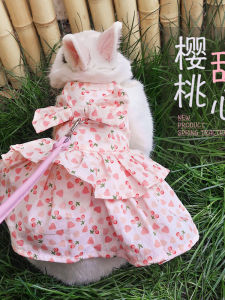 Pet Rabbit Outfit with Bowtie Leash Foldable Ear Design Anti-Escape Skirt Style Clothing for Rabbits And Pigs Going out