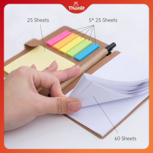 Thunlit สมุดโน๊ต สมุดปกน้ําตาล สมุดโน้ต พร้อมกระดาษโน๊ต แถมปากกาและกระดาษโน้ต สมุดปกแข็ง น่ารักไม่มีเส้น