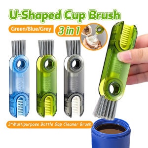 [✅SG Ready Stock]Homenhome 3-in-1 U-Shaped Cup Mouth Cleaning Brush Feeding Bottle Cup Brush Household Groove Gap Rotatable Cup Lip Rim Cleaning Brush