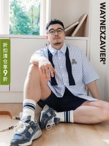 Waynexzavier Large Size Mens Summer Shirt Embroidered Floral Plaid Short Sleeve Loose Fit Cotton Fashion Urban Style Shirt