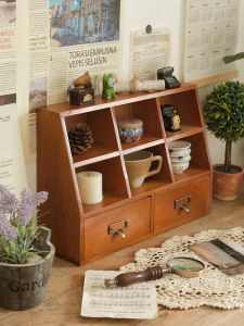 JUXIANYOU | Tổ Chức Bàn Gỗ Vintage cho Mỹ Phẩm và Văn Phòng Phẩm