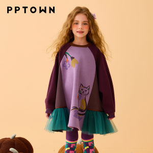 PPTOWN | Girls Lace-spliced Princess Dress Long-sleeve
