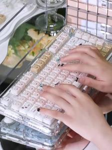 URE Jelly Coffee Kitten Keycaps MAO Profile ABS+PC Round Ball Keycaps For MX 61/64/68/75/84/87/96/104/108 Mechanical Keyboard