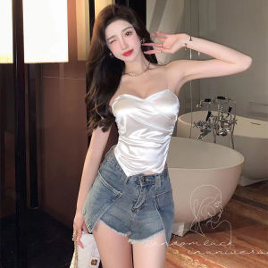 ICEBRA. CC เสื้อแฟชั่น เสื้อเกาะอก ผ้าซาติน ทรงรัดรูป เรียบหรู ดูแพง รหัส 1890 ICEBRA