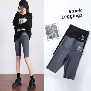 Fitness Yoga Pants Womens High Waist Shark Skin Shorts Five-Quarter Length Sporty Bottoms plus Size Tummy Control Shorts