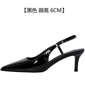 Lin Zailin Black Pointed Toe High Heels Womens Thin Heel Elegance Lady Small Cat Heel White Sandals Buckle Closure Hollow out