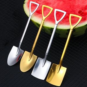 2Pcs Creative Shovel Spoon Stainless Steel Watermelon Spoon Coffee Spoon Ice Cream Dessert Spoon Tableware Set Kitchen Tools
