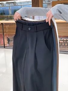 S-4XL Plus Size 23-38 Trousers Korean Women Fashion High Waist Suit Pants Office Pants Loose Versatile  Straight Cropped Pants