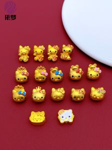 Traditional Sand Gold Enamel KT Cat Butterfly Knot Bracelet DIY Jewelry Accessories through Hole Spacer Beads Fashionable