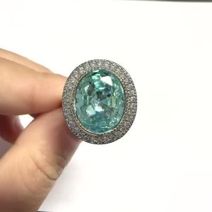 Huitan Women Oval Shaped Ring Two Tone Luxury Party Daily Versatile Accessories Inlaid Shiny Blue CZ Promise Charming Jewelry