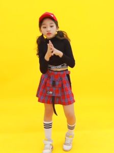 Chân Váy Caro Đỏ Túi Nắp Đai Bên Cạnh Đồ Nhảy Cho Bé Gái Quần Váy Buộc Vạt zumba tiktok dance đồng phục nhóm nhảy