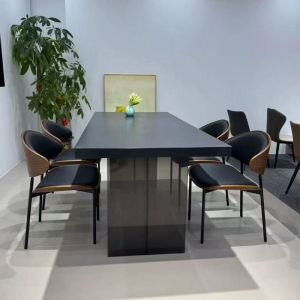 Italian Minimalist Acrylic Suspended Dining Table Black Rock Board Pure Black Table And Chair Combination Home Use Rectangular High End Feeling
