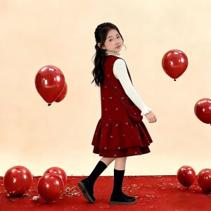 Princess Style New Years Outfit for Girls 12 Years Old Lucky Year Celebration Clothes Festive Childrens Clothing Set