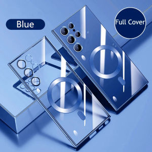 Rõ ràng Ốp mạ cho Samsung Galaxy S22 S23 S24 Ultra Plus cho sạc không dây Silicone bảo vệ Bìa