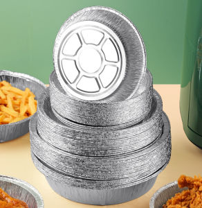 10Pcs 6/7/8Inch Oil-Proof Aluminum Foil Tin Box Air Fryer Disposable Paper Non-Stick Steaming Basket Mat BBQ Kitchen Baking Tray