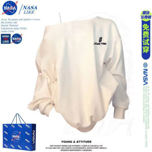 NASA White Shoulder Bared Hoodie Womens Spring Autumn 2025 New American Trend High-End Feeling Capless Top Loose Fit Long Sleeve