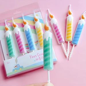 Korean Style Retro Birthday Candle Baking Cake Topper Decoration Color Flame Four Seasons Style Candle Party Plug-in