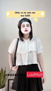 Áo sơ mi croptop cổ sen 2 tầng UNDERCOOLBabydool Tiểu thư màu Pastel Trắng Be Xanh mint Đen