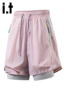 izzue | Summer Ice Silk Breathable Patchwork Loose Straight Shorts
