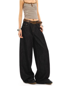 American Retro High Waist Straight Leg Denim Jeans Women Summer New Style Loose Drapey Wide Leg Floor Length Pants