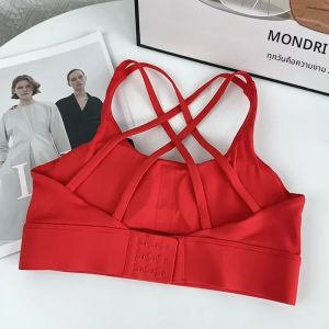 ฟิตเนส Tops แฟชั่นข้ามกลับผู้หญิงกีฬา Bra กันกระแทกปรับหัวเข็มขัดกีฬา Bra Gym พิลาทิสวิ่งเสื้อกั๊กกีฬา