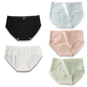 5PCS Fresh Style Womens Cotton Comfortable Underpants Solid Color Small Bowknot Design Briefs Cute Girls Breathable Panties