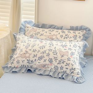 Washed Cotton Pillowcase And Inner Core Set Child Lace Home Use Pillowcase Pure Set Rectangular Shape Single Person Usage