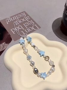 GADGET FUSION cute fashion mobile phone lanyard 2024 anti-lost chain with cute blue star mobile phone chain cute knot mobile phone bracelet accessories suitable for all types of mobile phones